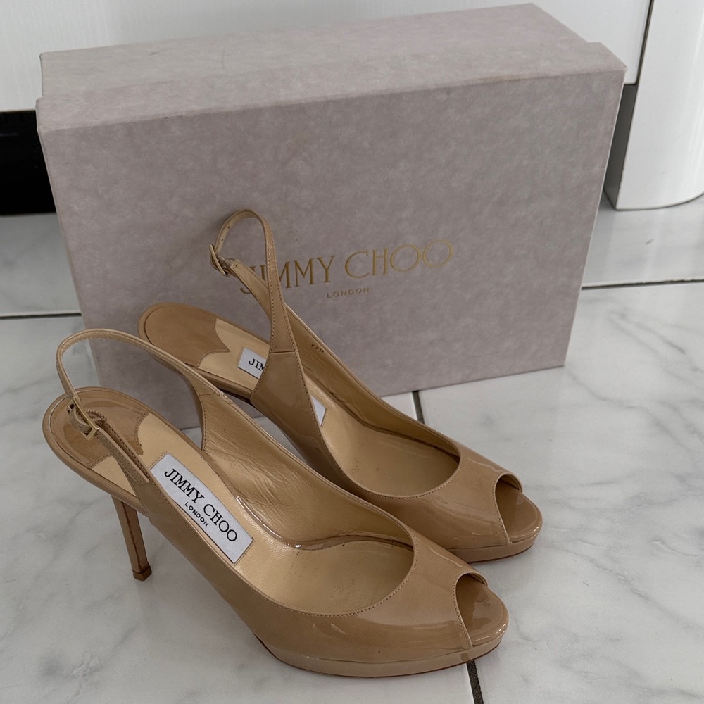 Jimmy Choo Nude Patent Slingback Heels